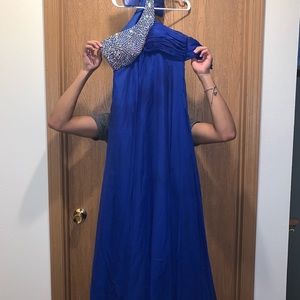 Royal blue open back prom dress